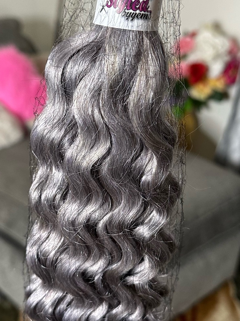 100% Italian Human hair curly piece for Boho braid color Grey 200g 18” full head